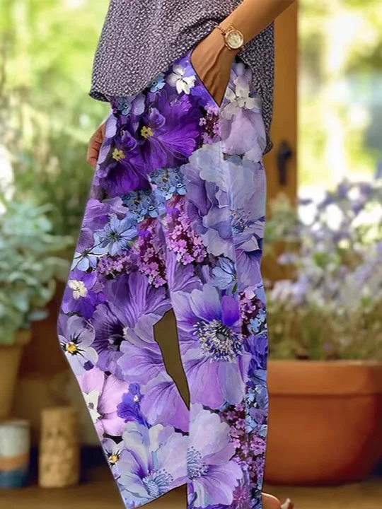 Damen Geblümt Lang Hose Lässig Frühling/Herbst Hose