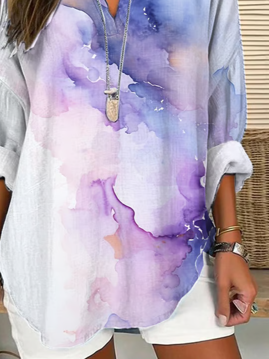 Damen Abstrakt Langarm Bluse Frühling/Herbst Print V-Ausschnitt Täglich Lässig Oberteile