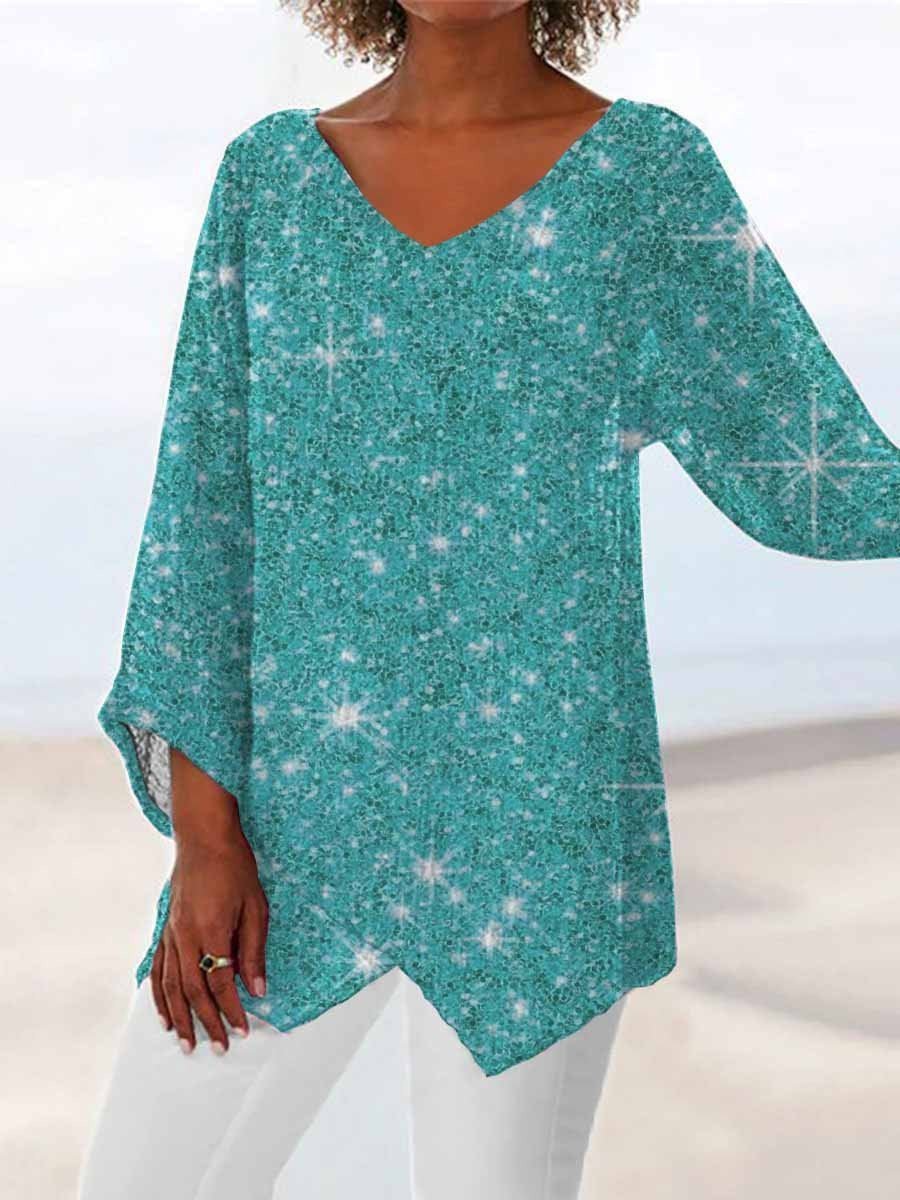 Damen Geometrisch Dreiviertelärmel T-Shirts T-Shirt V-Ausschnitt Print Lässig Frühling/Herbst Oberteile