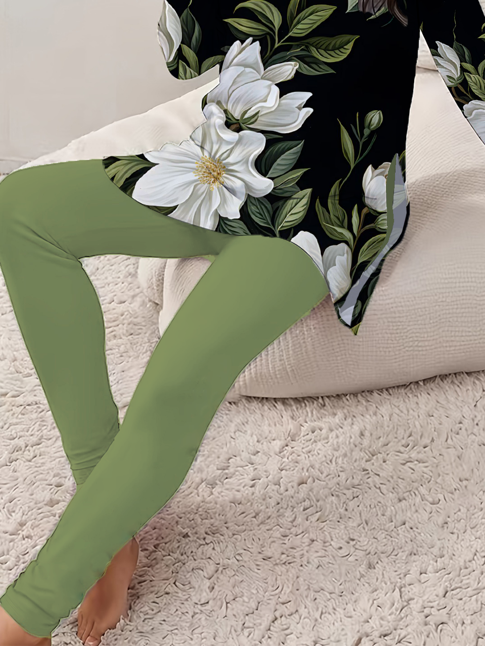 Damen Geblümt Print Zweiteiliges Set Täglich Langarm Lässig Frühling/Herbst Bluse mit Hose Matching Set