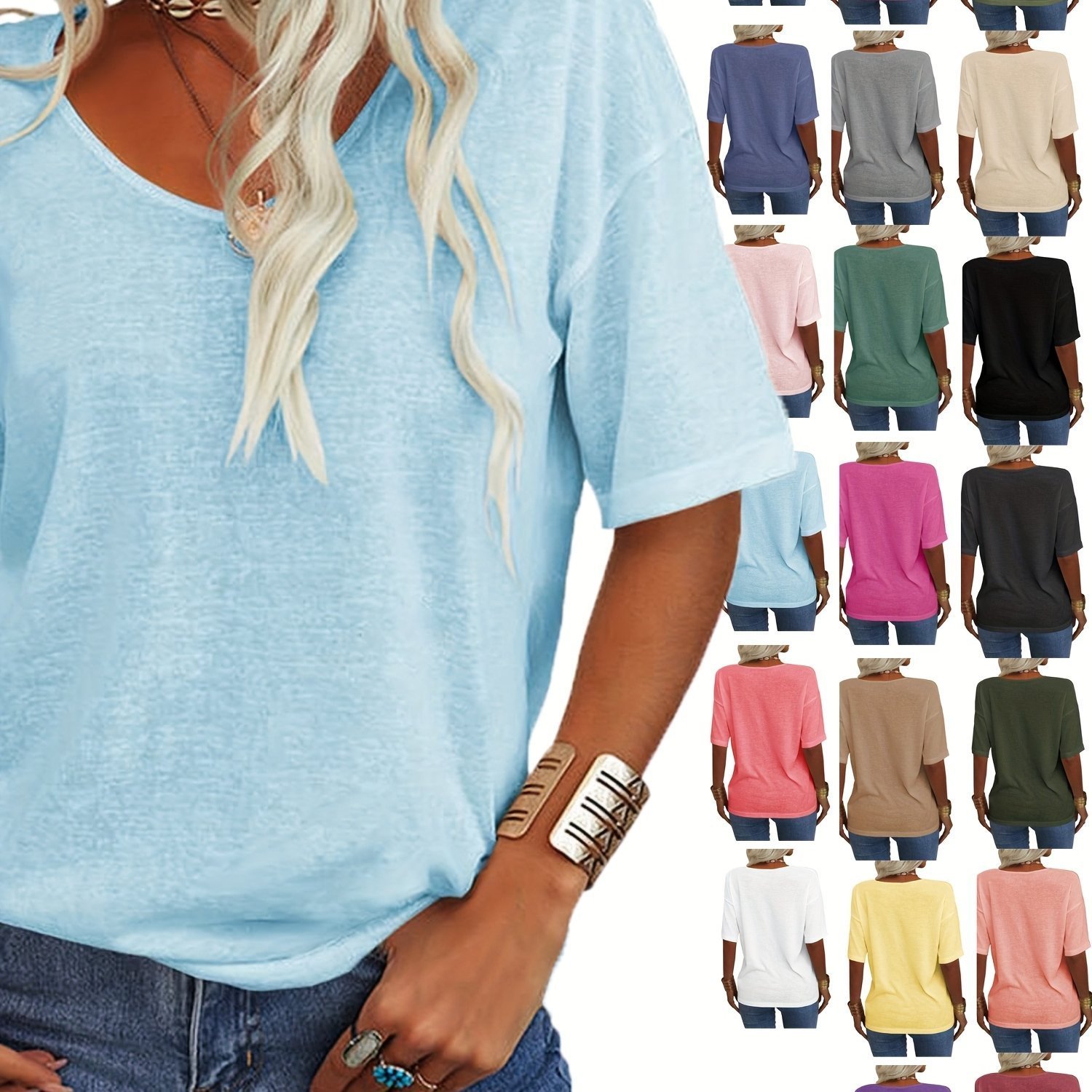 Damen Geblümt Kurzarm T-Shirts T-Shirt V-Ausschnitt Lässig Sommer Oberteile