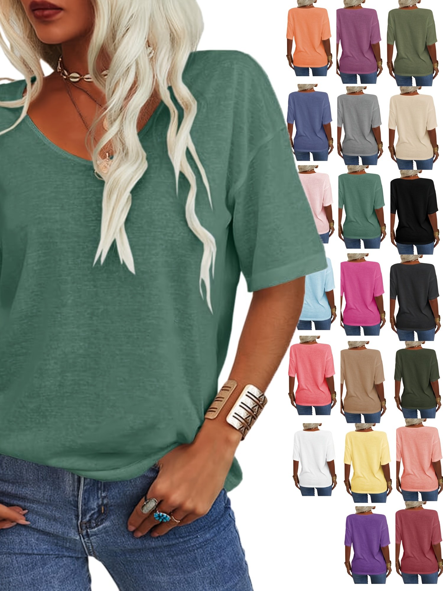 Damen Geblümt Kurzarm T-Shirts T-Shirt V-Ausschnitt Lässig Sommer Oberteile