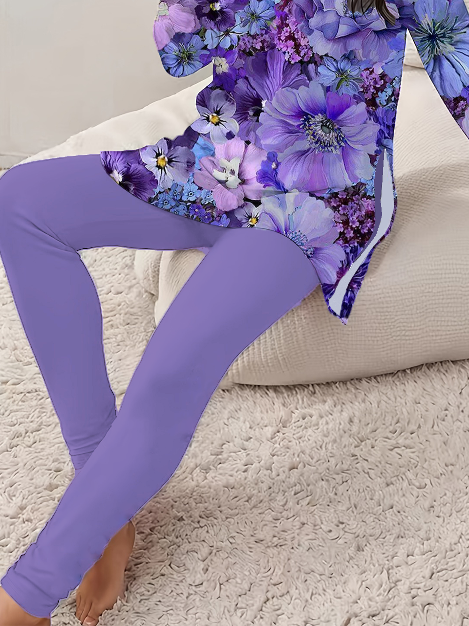 Damen Geblümt Print Zweiteiliges Set Täglich Langarm Lässig Frühling/Herbst Bluse mit Hose Matching Set
