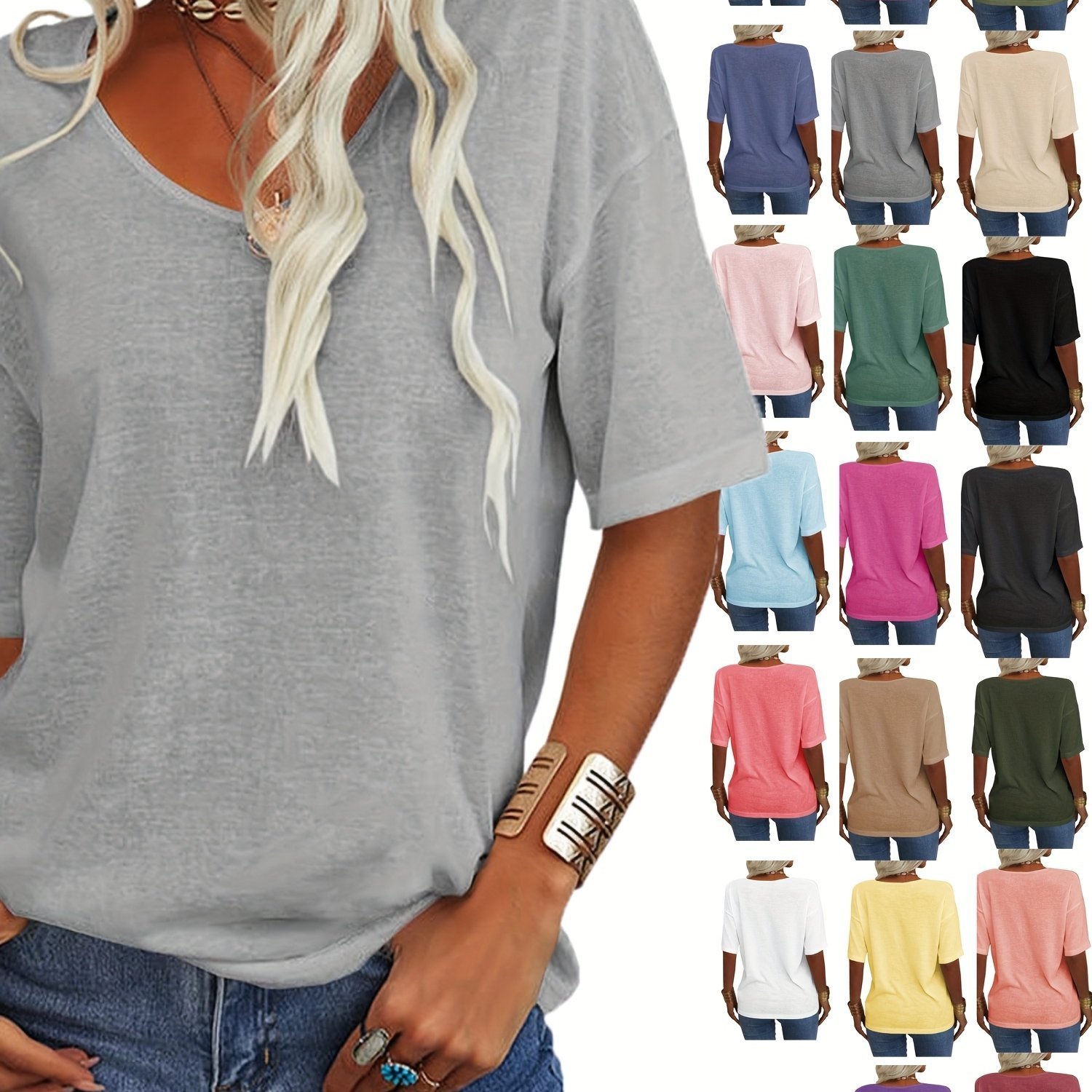 Damen Geblümt Kurzarm T-Shirts T-Shirt V-Ausschnitt Lässig Sommer Oberteile