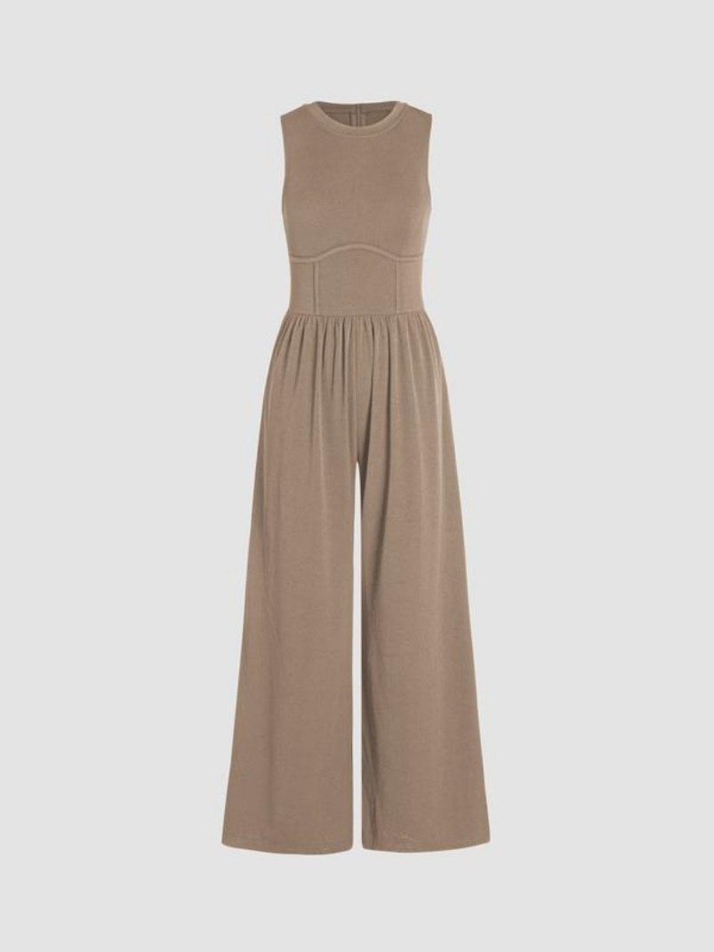 Damen Unifarben Rundhals Ärmellos Lässig Sommer Jumpsuit