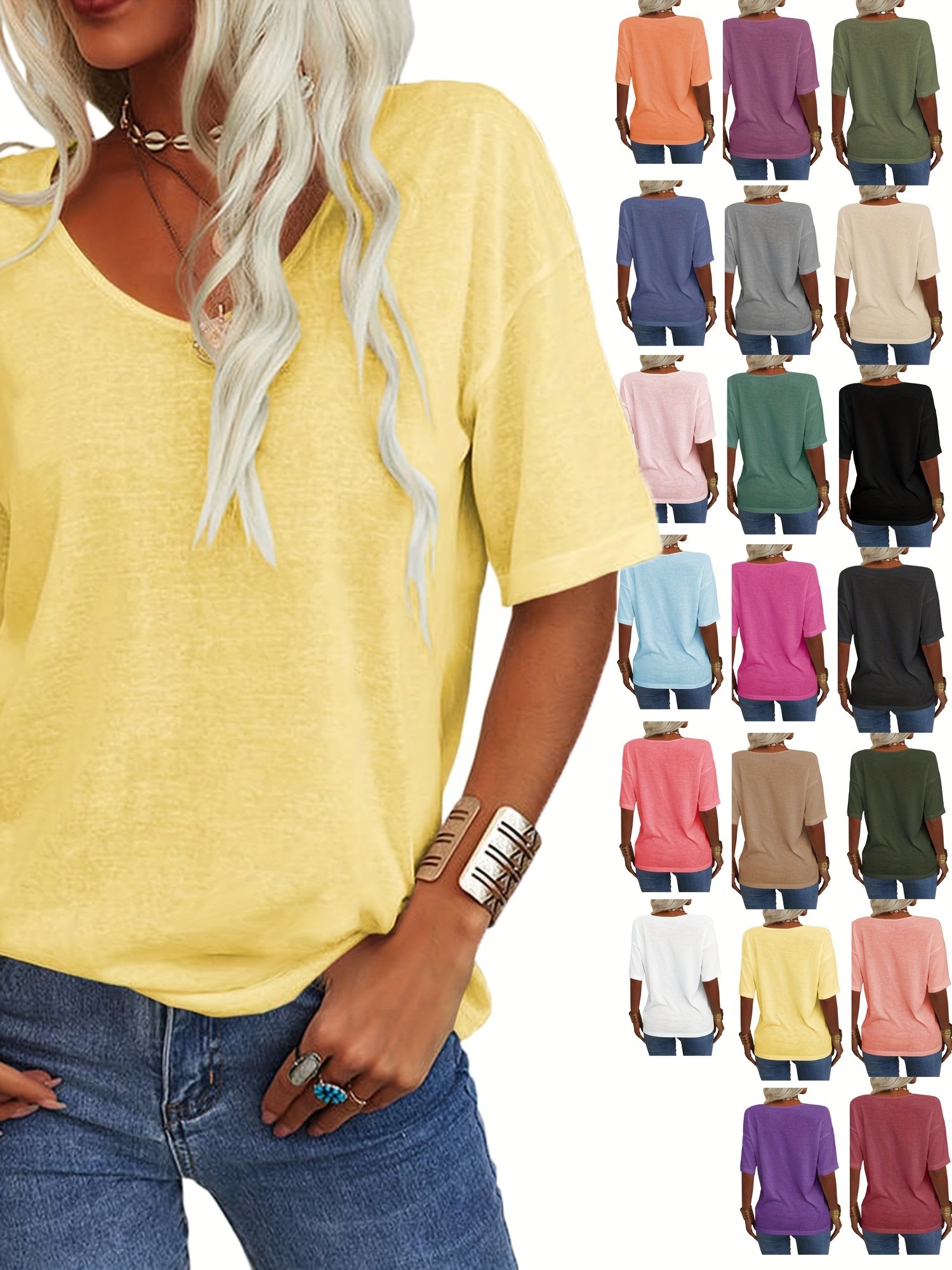 Damen Geblümt Kurzarm T-Shirts T-Shirt V-Ausschnitt Lässig Sommer Oberteile
