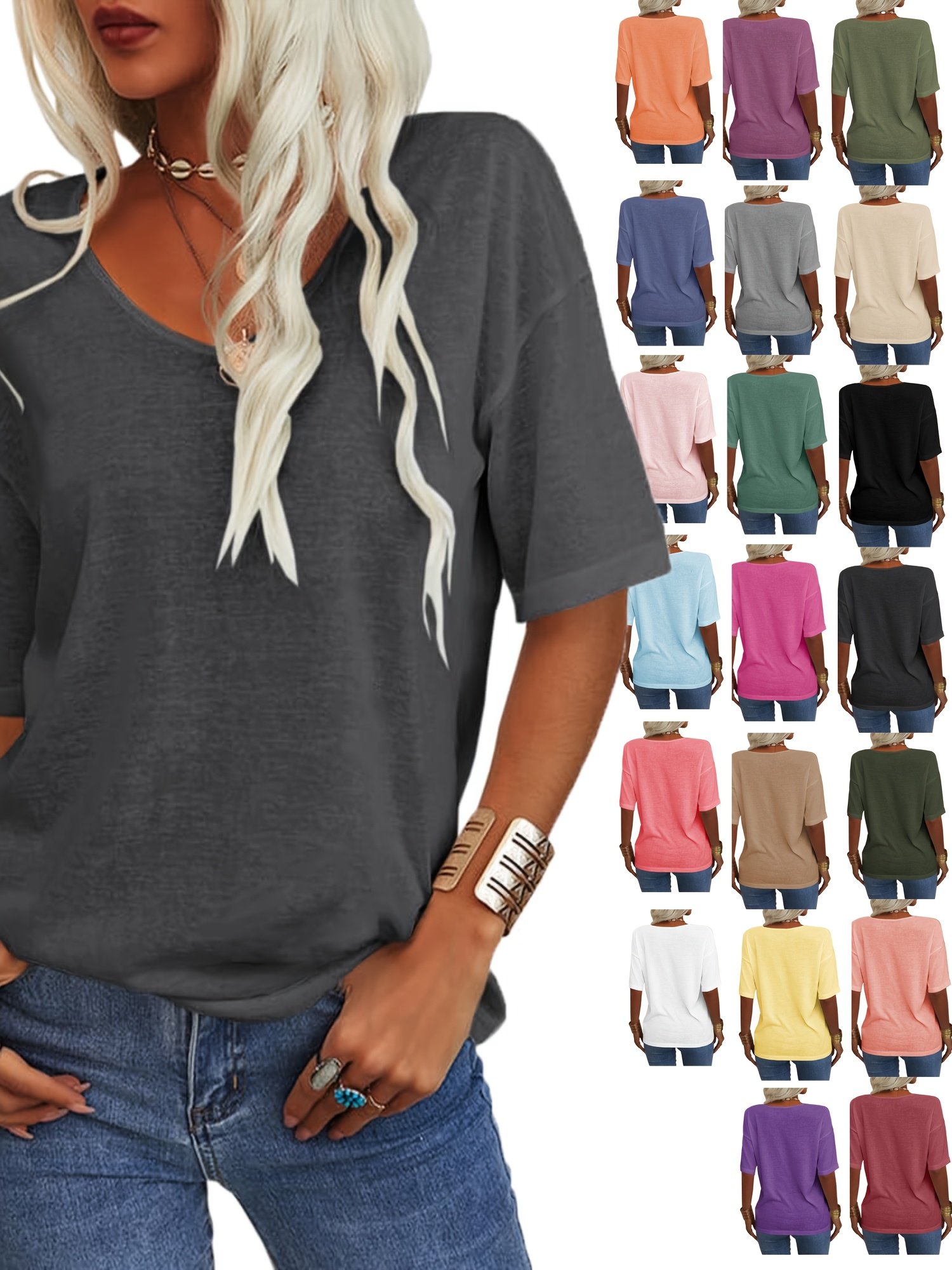 Damen Geblümt Kurzarm T-Shirts T-Shirt V-Ausschnitt Lässig Sommer Oberteile