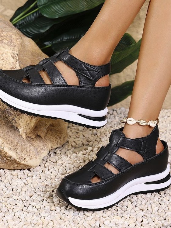Lässig Gewebe Hohl dicke Sohlen Keil Pumps grenzüberschreitend Sommer Lässig Pantolette