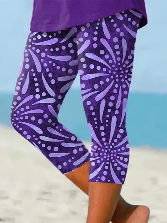 Damen Abstrakt Caprihosen Elastische Taille Hose Lässig Sommer Hose