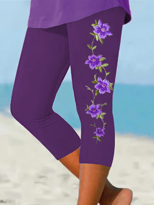 Damen Geblümt Caprihosen Elastische Taille Hose Lässig Sommer Hose