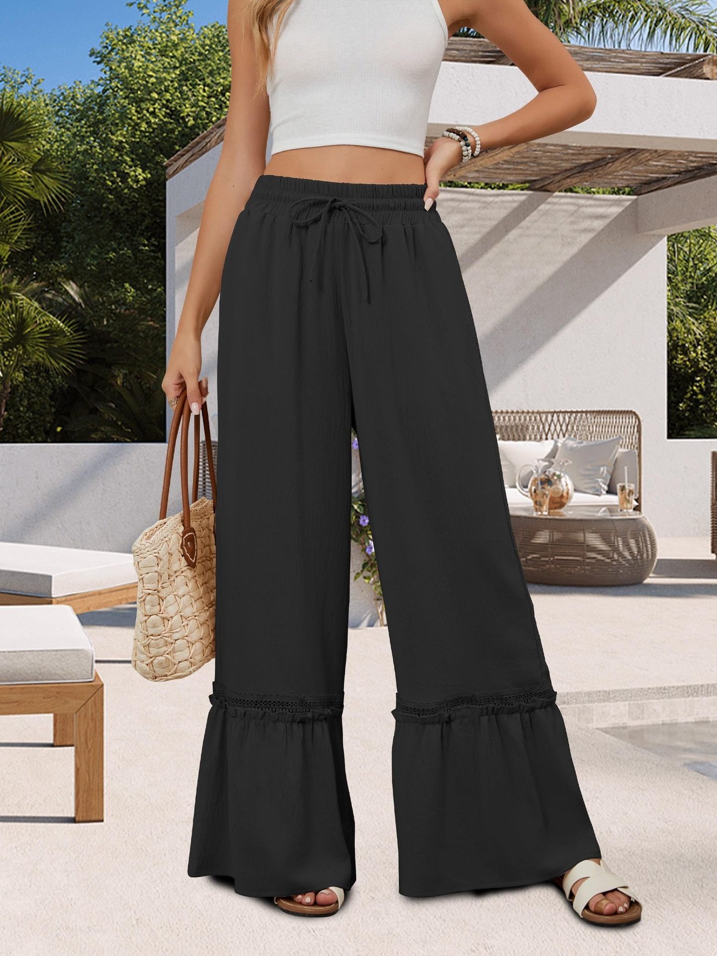 Damen Unifarben Lang Elastische Taille Hose Lässig Frühling/Herbst Hose