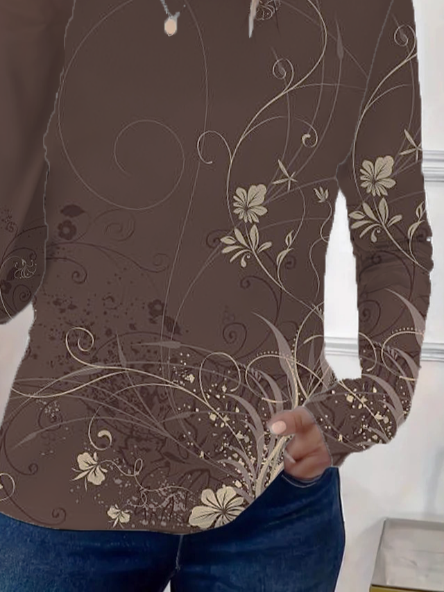 Damen Geblümt Langarm T-Shirts T-Shirt Rundhals Print Lässig Frühling/Herbst T-Shirt mit Grafik Oberteile