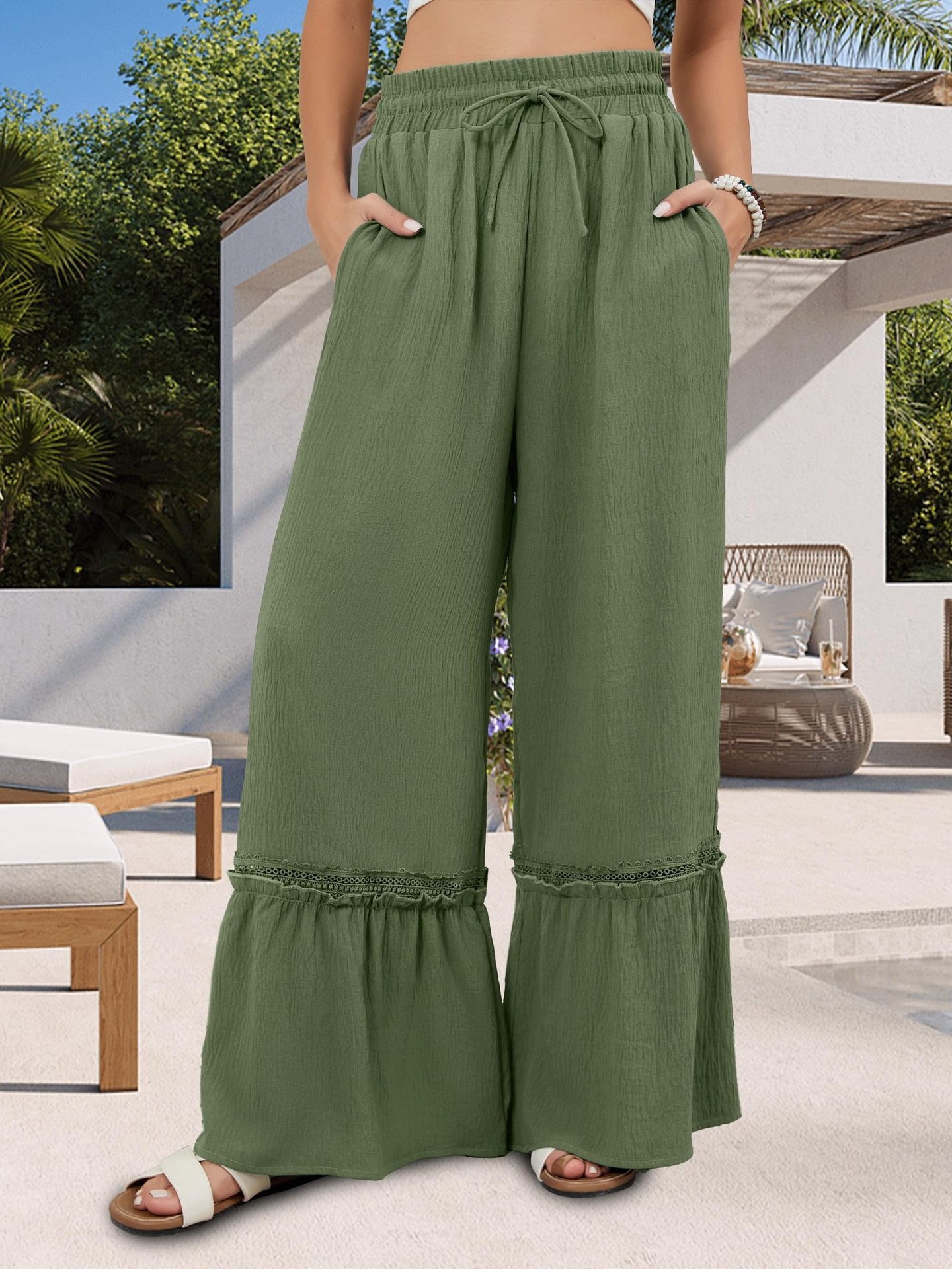 Damen Unifarben Lang Elastische Taille Hose Lässig Frühling/Herbst Hose
