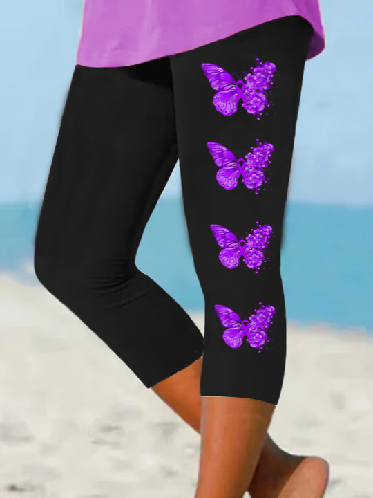Damen Schmetterling Caprihosen Elastische Taille Hose Lässig Sommer Hose