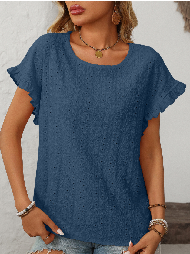 Damen Geometrisch Kurzarm T-Shirts T-Shirt Rundhals Jacquard Lässig Sommer Oberteile