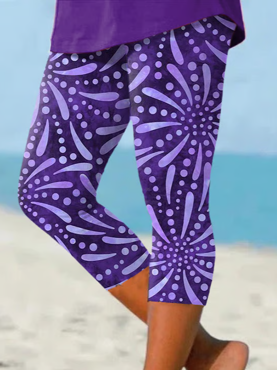 Damen Abstrakt Caprihosen Elastische Taille Hose Lässig Sommer Hose