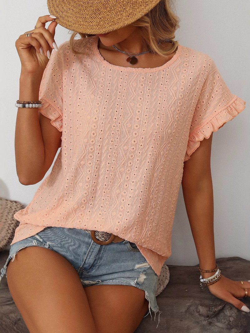 Damen Geometrisch Kurzarm T-Shirts T-Shirt Rundhals Jacquard Lässig Sommer Oberteile