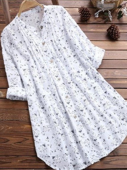 Damen Geblümt Langarm Bluse Frühling/Herbst Print Stehkragen Täglich Lässig Oberteile
