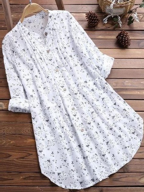 Damen Geblümt Langarm Bluse Frühling/Herbst Print Stehkragen Täglich Lässig Oberteile