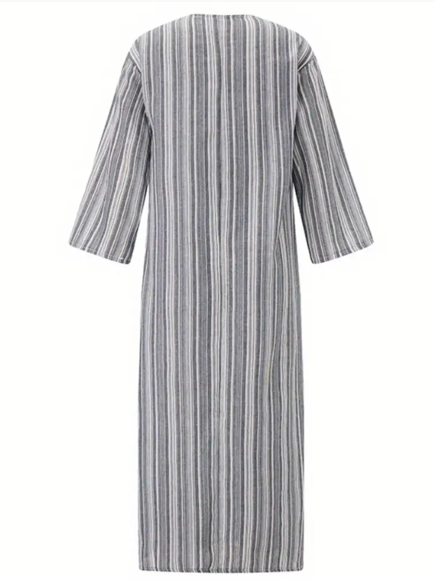 Damen Gestreift Langarm Frühling/Herbst Print Kleid U-Ausschnitt Täglich Retro Maxikleid Tanktop A-Linien-Kleid