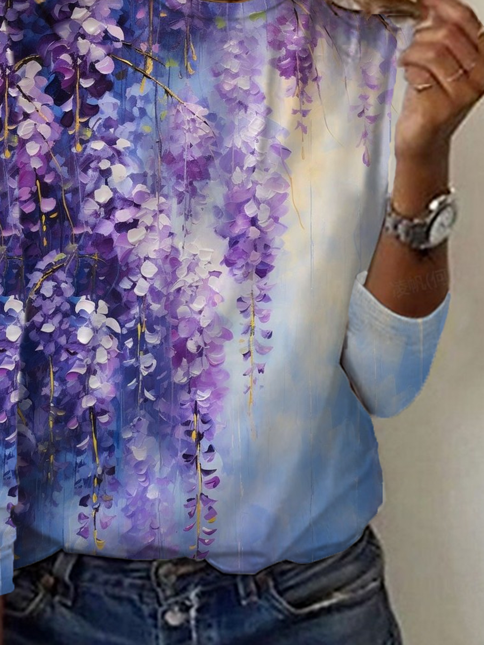 Damen Geblümt Langarm T-Shirts T-Shirt Rundhals Print Lässig Frühling/Herbst T-Shirt mit Grafik Oberteile