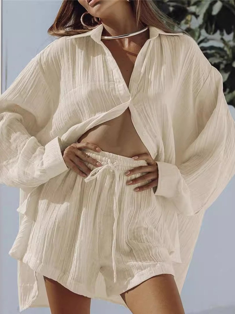 Damen Unifarben Nahtverarbeitung Zweiteiliges Set Täglich Langarm Lässig Frühling/Herbst Bluse mit Hose Matching Set