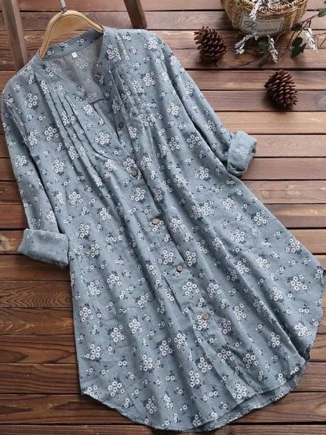 Damen Geblümt Langarm Bluse Frühling/Herbst Print Stehkragen Täglich Lässig Oberteile
