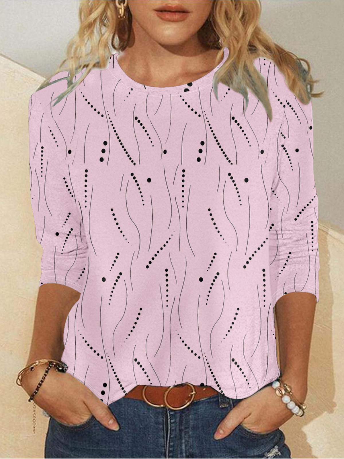 Damen Gestreift Langarm T-Shirts T-Shirt Rundhals Lässig Frühling/Herbst Oberteile