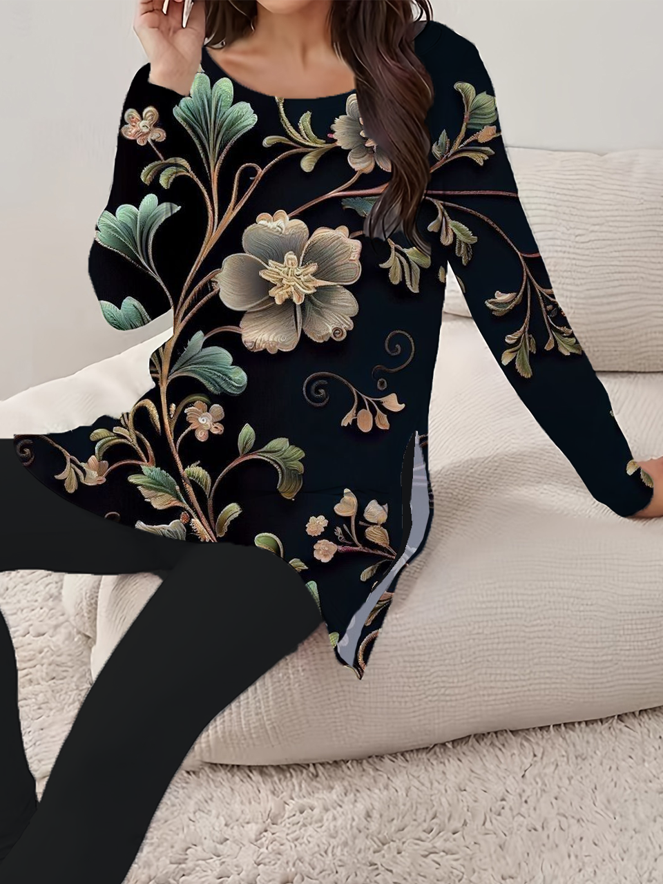 Damen Geblümt Print Zweiteiliges Set Täglich Langarm Lässig Frühling/Herbst Bluse mit Hose Matching Set
