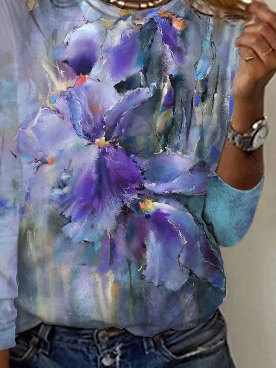 Damen Geblümt Langarm T-Shirts T-Shirt Rundhals Print Lässig Frühling/Herbst T-Shirt mit Grafik Oberteile