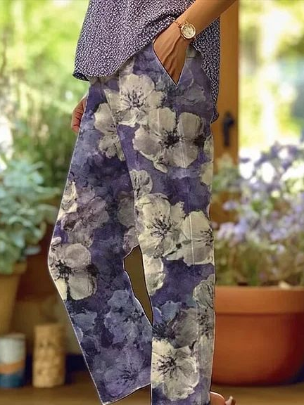 Damen Geblümt Lang Hose Lässig Frühling/Herbst Hose