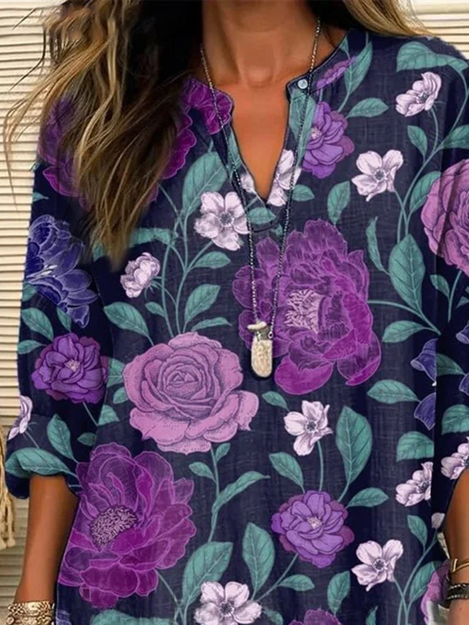 Damen Geblümt Langarm Bluse Frühling/Herbst Print V-Ausschnitt Täglich Lässig Oberteile