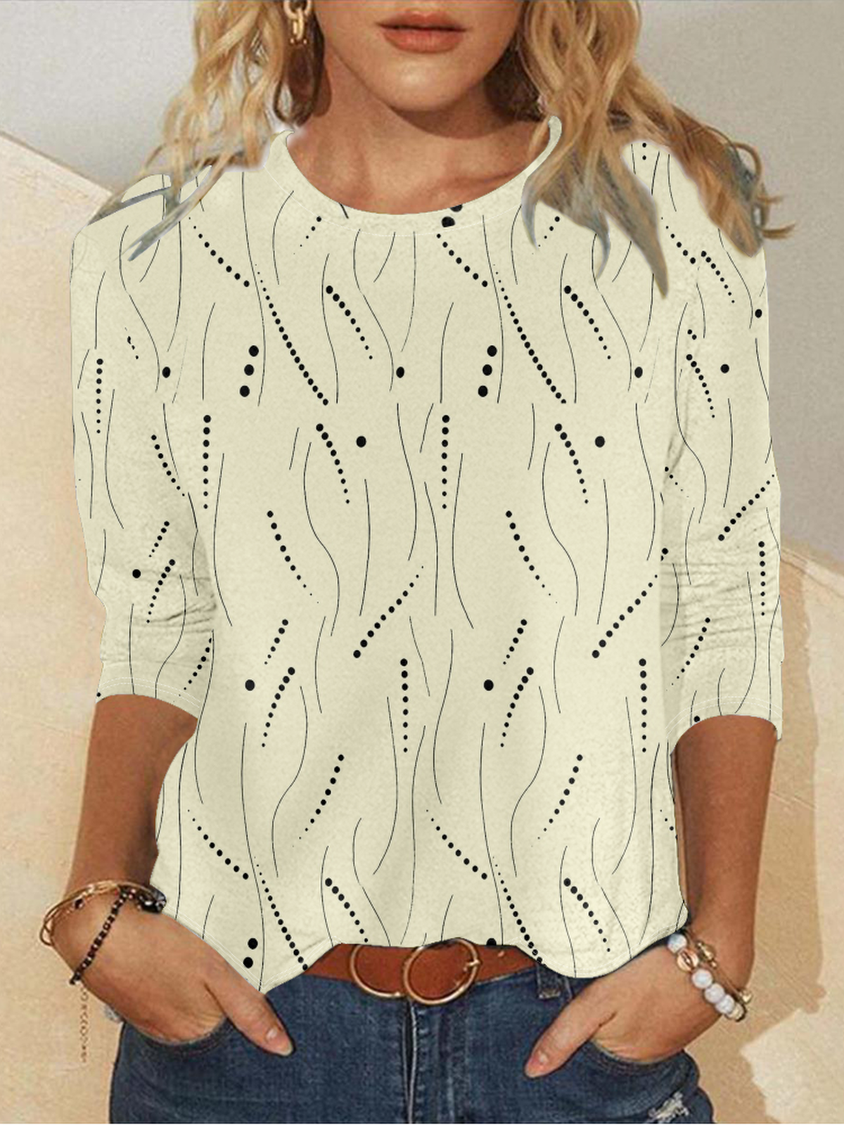 Damen Gestreift Langarm T-Shirts T-Shirt Rundhals Lässig Frühling/Herbst Oberteile