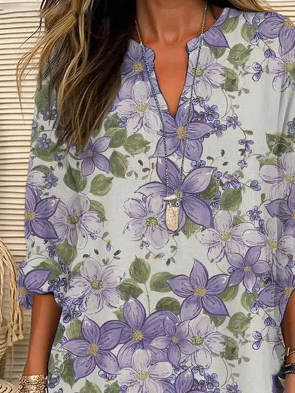 Damen Geblümt Langarm Bluse Frühling/Herbst Print V-Ausschnitt Täglich Lässig Oberteile