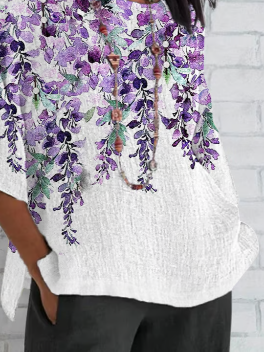 Damen Geblümt Halbarm T-Shirts T-Shirt Rundhals Lässig Sommer Oberteile