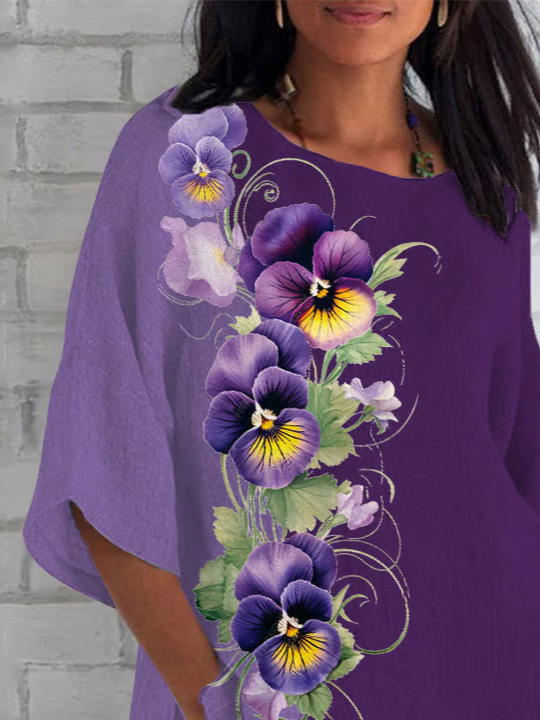 Damen Geblümt Halbarm T-Shirts T-Shirt Rundhals Lässig Sommer Oberteile