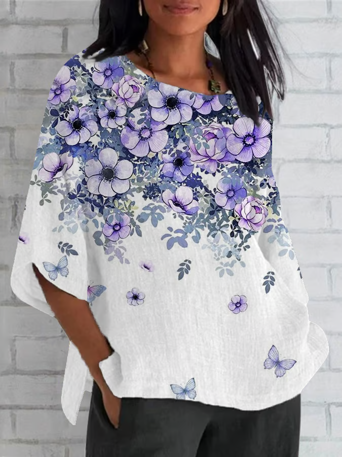 Damen Geblümt Halbarm T-Shirts T-Shirt Rundhals Lässig Sommer Oberteile