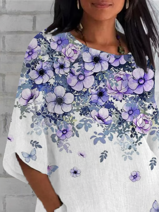 Damen Geblümt Halbarm T-Shirts T-Shirt Rundhals Lässig Sommer Oberteile