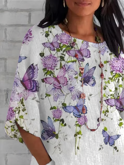 Damen Geblümt Halbarm T-Shirts T-Shirt Rundhals Lässig Sommer Oberteile
