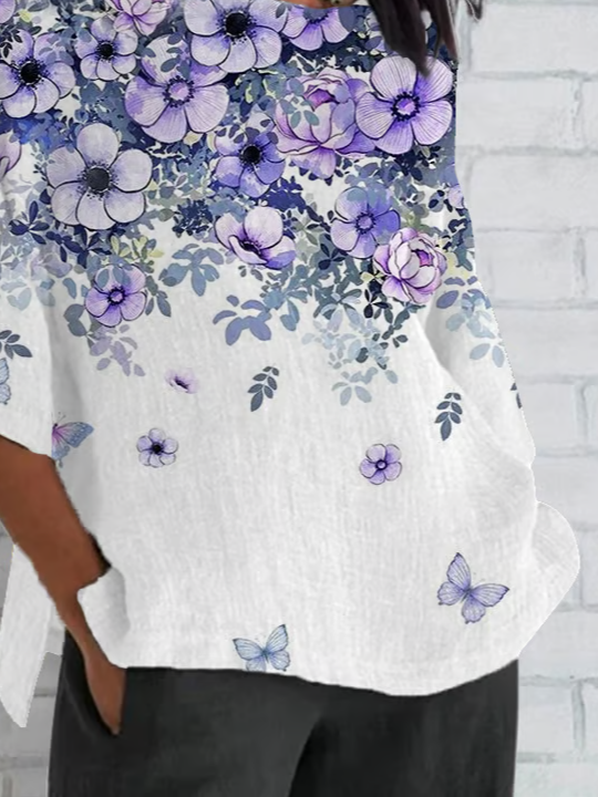Damen Geblümt Halbarm T-Shirts T-Shirt Rundhals Lässig Sommer Oberteile