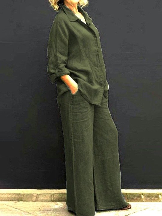 Damen Unifarben Verstellbarer Riemen Zweiteiliges Set Täglich Langarm Lässig Frühling/Herbst Bluse mit Hose Matching Set