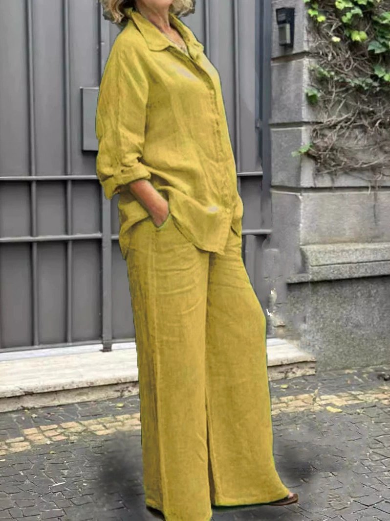 Damen Unifarben Verstellbarer Riemen Zweiteiliges Set Täglich Langarm Lässig Frühling/Herbst Bluse mit Hose Matching Set