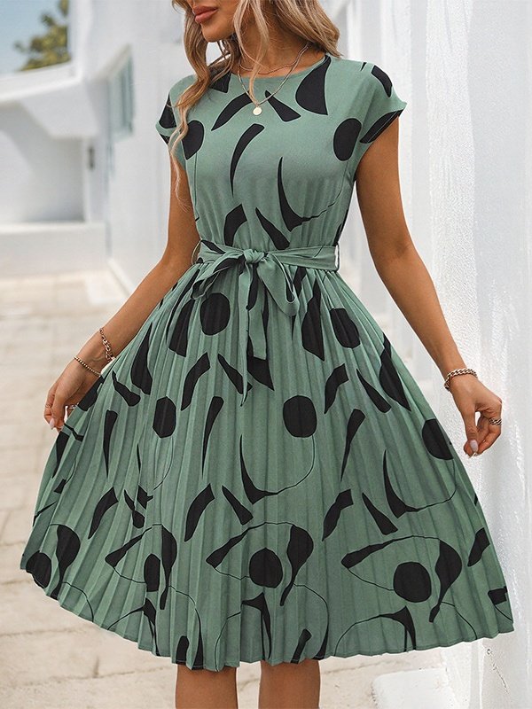 Damen Abstrakt Grafik Kurzarm Sommer Print Kleid V-Ausschnitt Täglich Retro Midi Tanktop A-Linien-Kleid