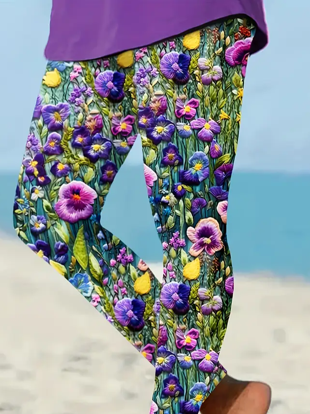 Damen Geblümt Lässig Alle Jahreszeiten Print Lang Leggings