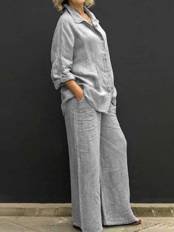 Damen Unifarben Verstellbarer Riemen Zweiteiliges Set Täglich Langarm Lässig Frühling/Herbst Bluse mit Hose Matching Set