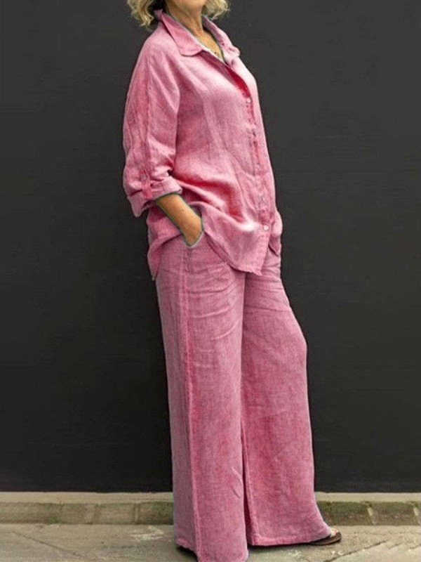 Damen Unifarben Verstellbarer Riemen Zweiteiliges Set Täglich Langarm Lässig Frühling/Herbst Bluse mit Hose Matching Set