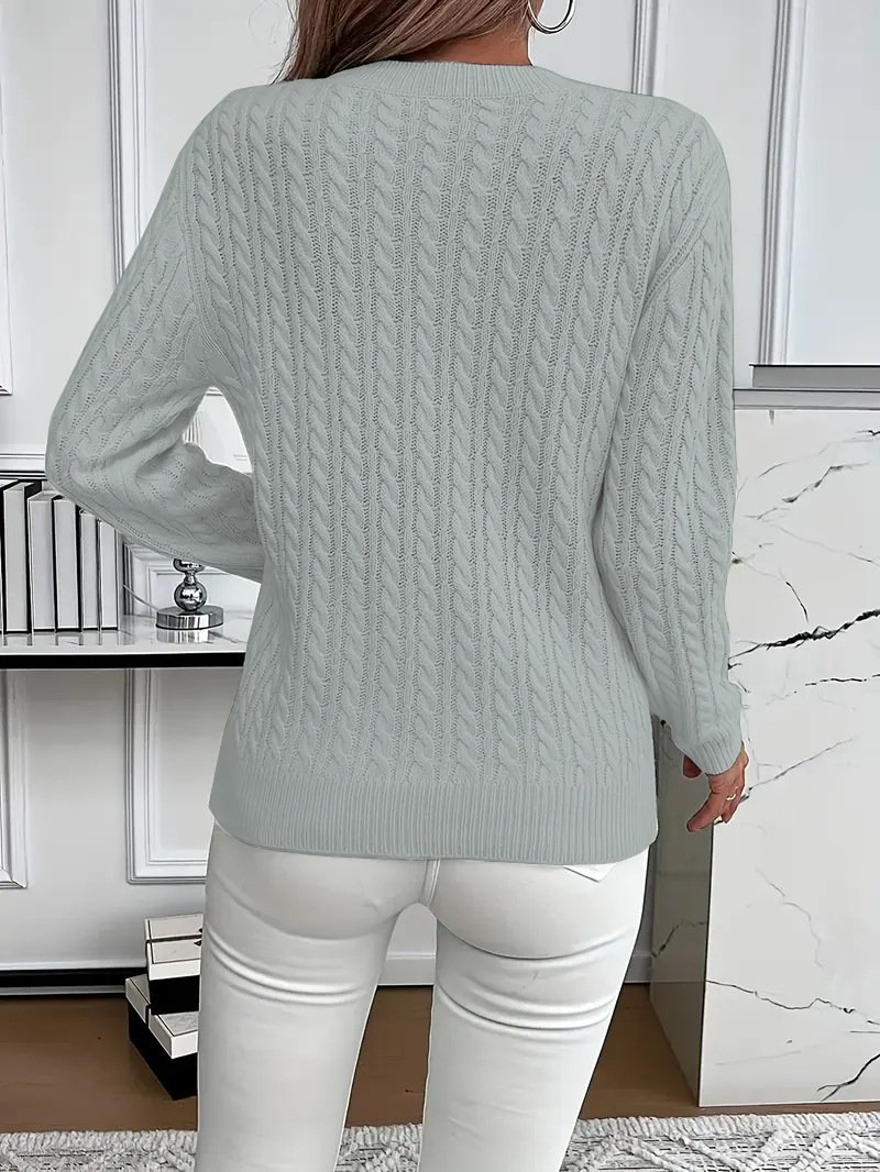 Damen Unifarben Frühling/Herbst Lässig Langarm Rundhals Baumwolle Pullover