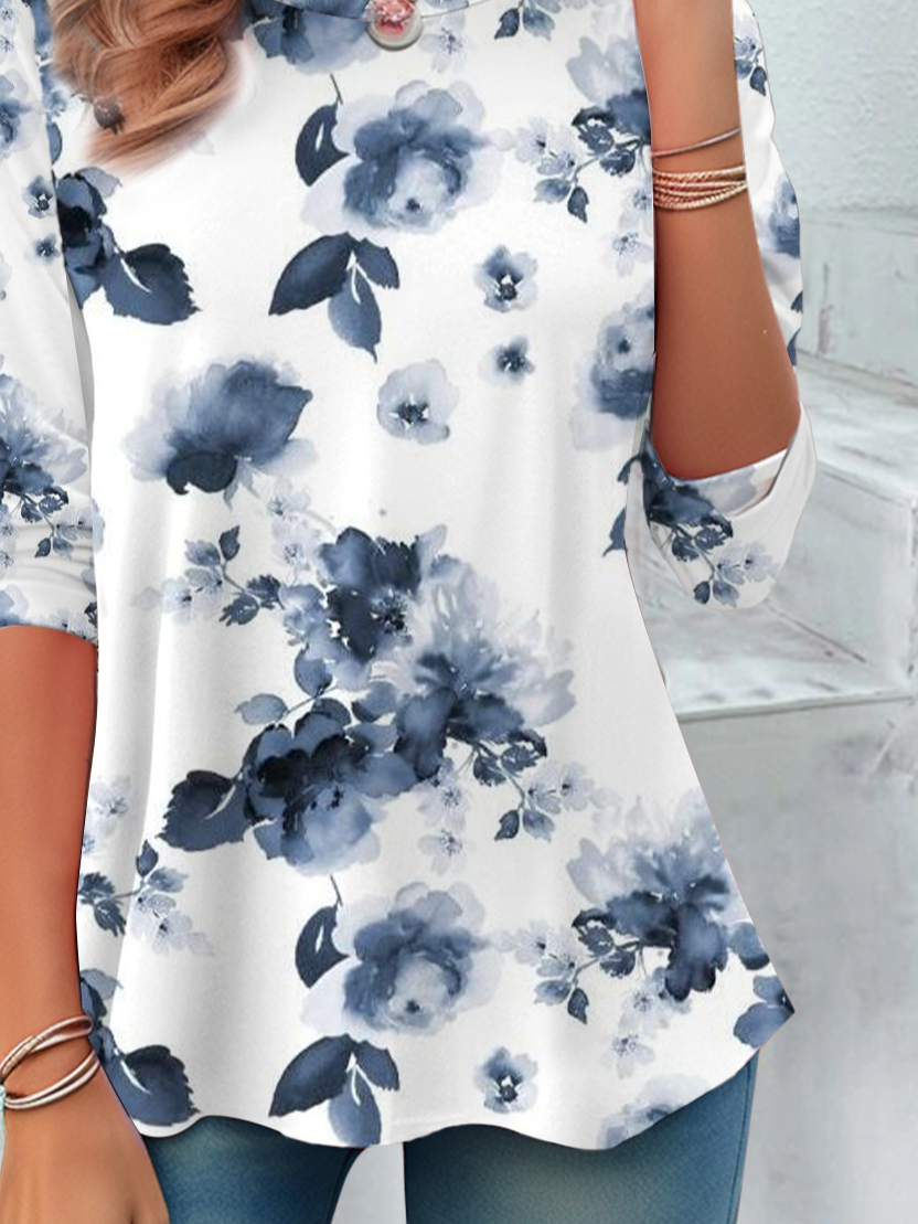 Damen Geblümt Langarm T-Shirts T-Shirt Rundhals Print Lässig Frühling/Herbst Tunika Oberteile