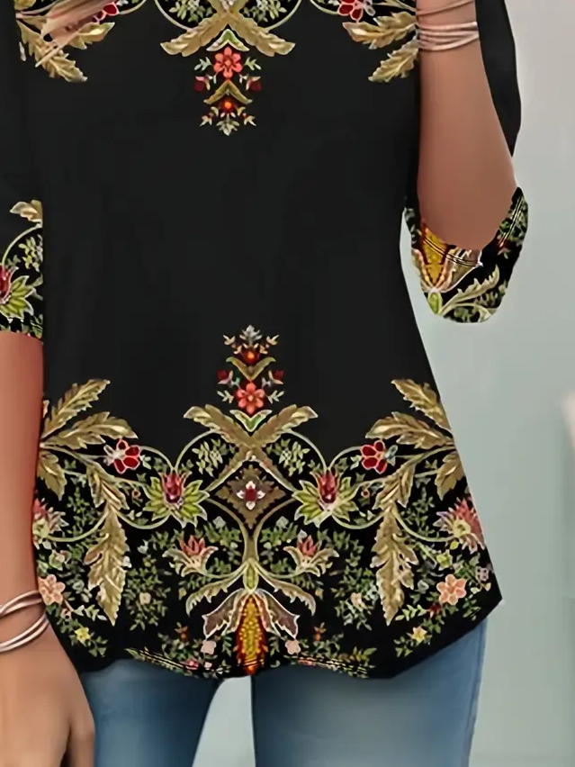 Damen Geblümt Langarm T-Shirts T-Shirt Rundhals Print Lässig Frühling/Herbst Tunika Oberteile