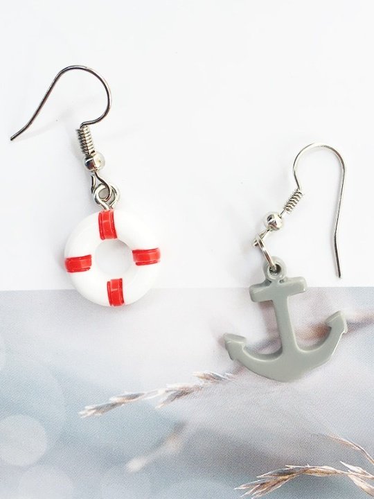 Ozean Stil Kreativ Handgemachte Boot Rettungsring Anker Ohrringe Persönlichkeit Lustig Asymmetrisch Ohrringe